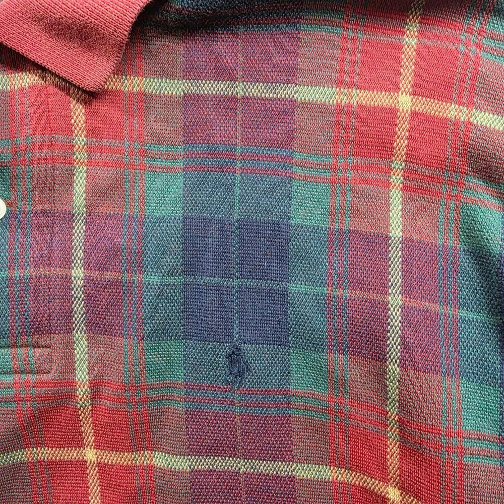 Polo Ralph Lauren Plaid‎ Polo Shirt Mens XL Red Green Blue Vintage Made in USA